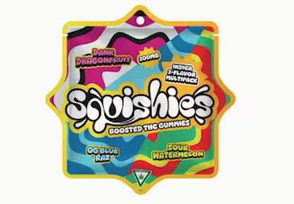 Squishies - (Indica) 3-Flavor Hash Rosin Multipack Gummies 200MG ( Berry, Peach, Grape)