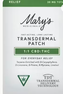 MARY'S MEDICINALS - Marys Medicinal - Topical - 1:1 CBD/THC Relief Patch - 1CT