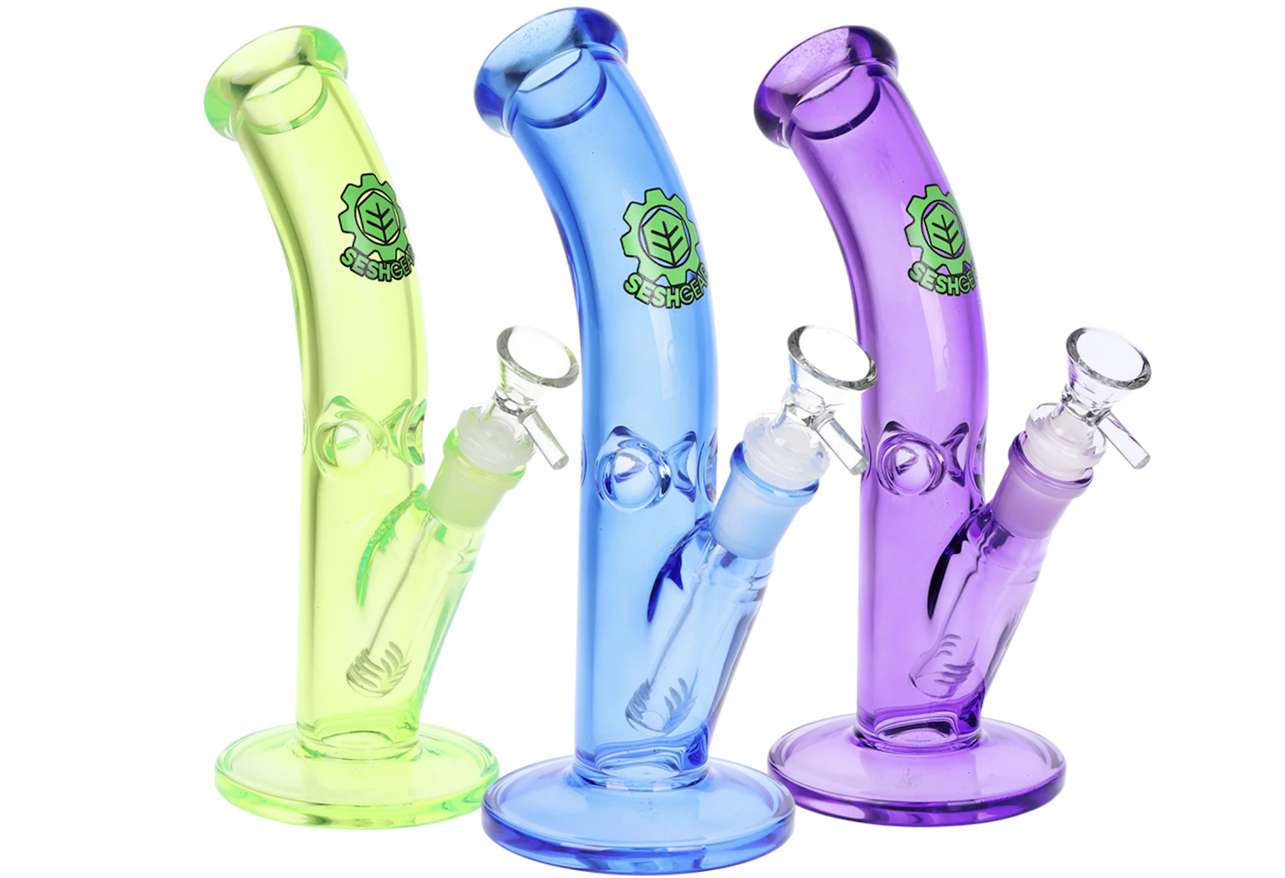 SESHGEAR - SeshGear Lean Back Bent Tube Colored Glass Water Pipe | 9" | 14mm F Main Image