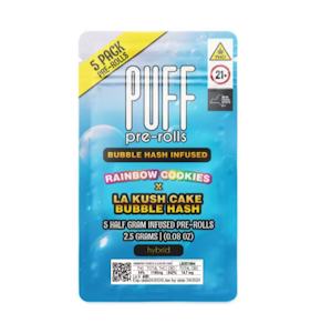 Puff - Puff- Rainbow Cookies x LA Kush Cake- .5g/5pk Bubble Hash Infused Prerolls