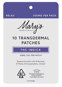 BUDDIES - MARY'S MEDICINALS - Topical - THC Indica - Transdermal Patch - 10PK - 20MG
