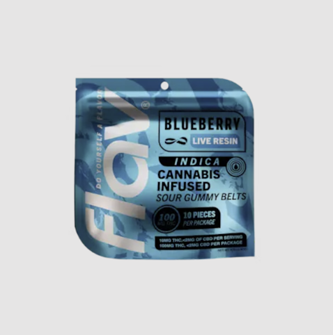 FLAV - Blueberry Belts -Indica- 100mg THC 10 pk | Live Resin Gummy (Edible) | Flav -z4