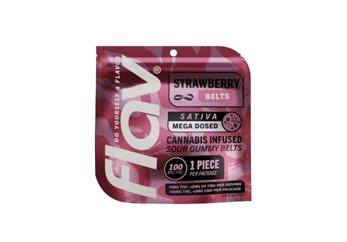 FLAV - Strawberry Belts -Hybrid- 100mg THC 10 pk | Live Resin Gummy (Edible) | Flav -DD3