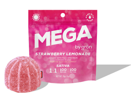 Grön - Grön - Mega - Strawberry Lemonade - 1:1 - CBC:THC - 100mg - Edible