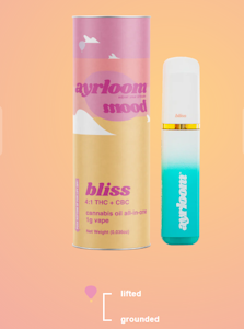 AYRLOOM - Ayrloom- Bliss 1g Disposable Vape- 4:1 THC+CBC