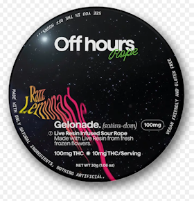 Off Hours | edibles | live resin rope ~ gelonade raspberry | 10Mg PC/ 100Mg