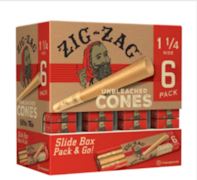 Zig Zag Unbleached Pre-Rolled Cones 1¼" Size - 6Pk