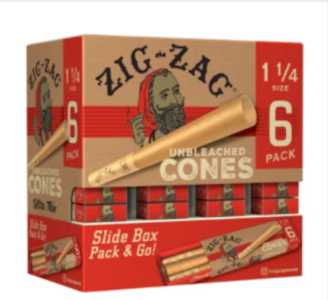 ZIG ZAG - Zig Zag Unbleached Pre-Rolled Cones 1¼" Size - 6Pk