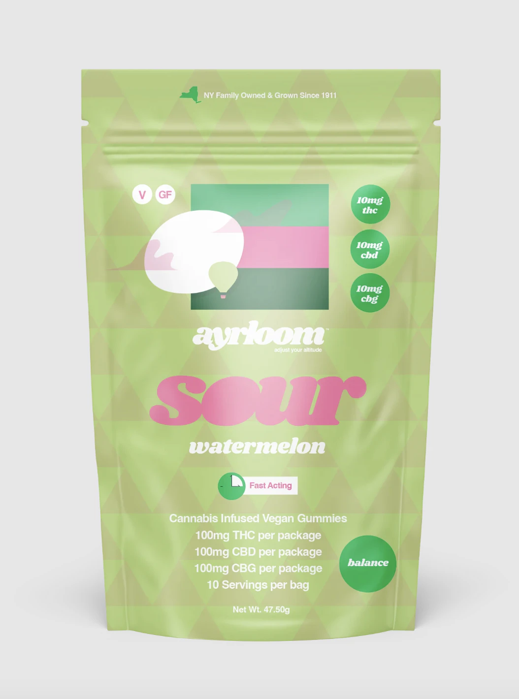 ayrloom - Ayrloom | Sour Watermelon | (10mg THC:10mg CBD:10mg CBG) | 10 Pack Gummies | 100mg Main Image