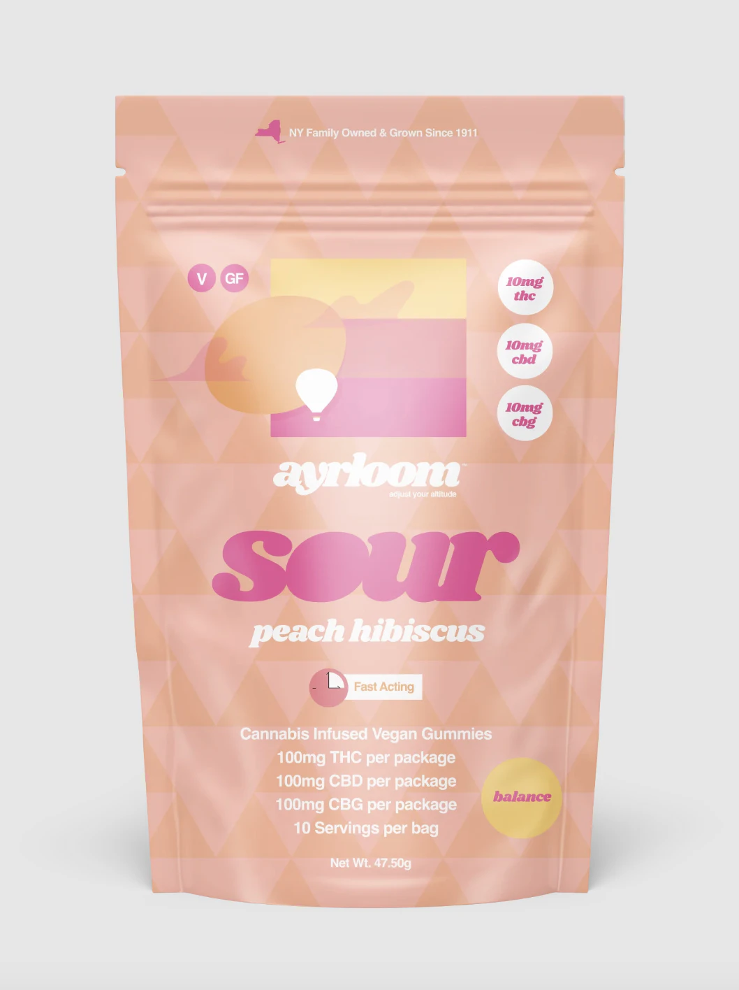 ayrloom - Ayrloom | Sour Peach Hibiscus (10mg THC:10mg CBD:10mg CBG) | 10pk Gummies | 100mg Main Image