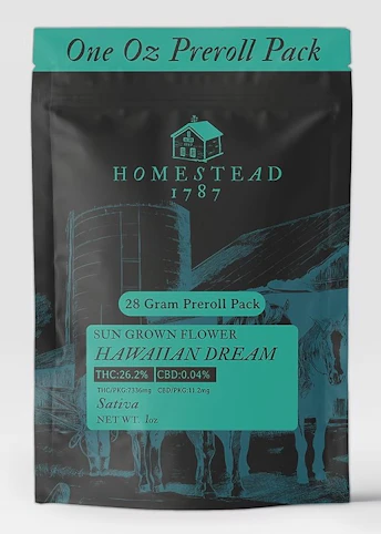 Homestead 1787 - Hawaiian Dream -Sativa- 26.2% THC | 28g Pre-Roll Pack | Homestead 1787 - L4