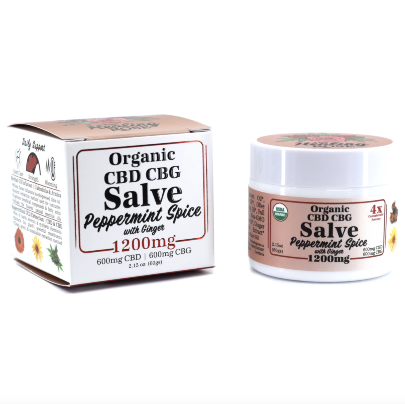 THE HEALING ROSE - The Healing Rose | Organic Peppermint Spice CBD:CBG Salve | 60g Main Image