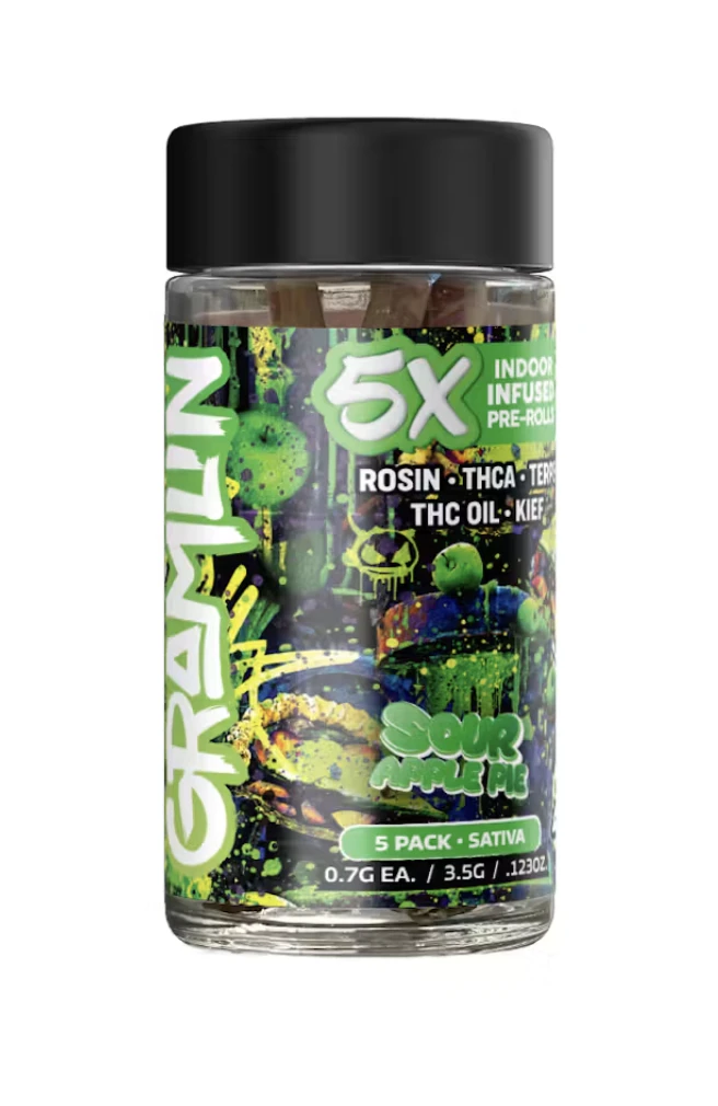 Gramlin - 3.5g 5pk Gramlin Infused Pre-rolls - Sour Apple Pie 46% Main Image