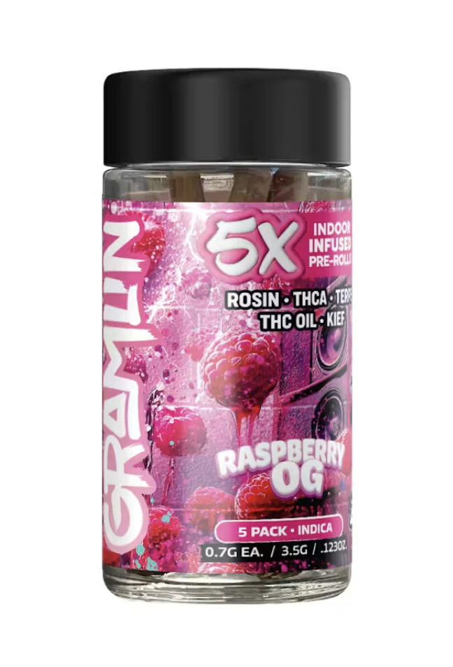Gramlin - 3.5g 5pk Gramlin Infused Pre-rolls - Raspberry OG 41% Main Image