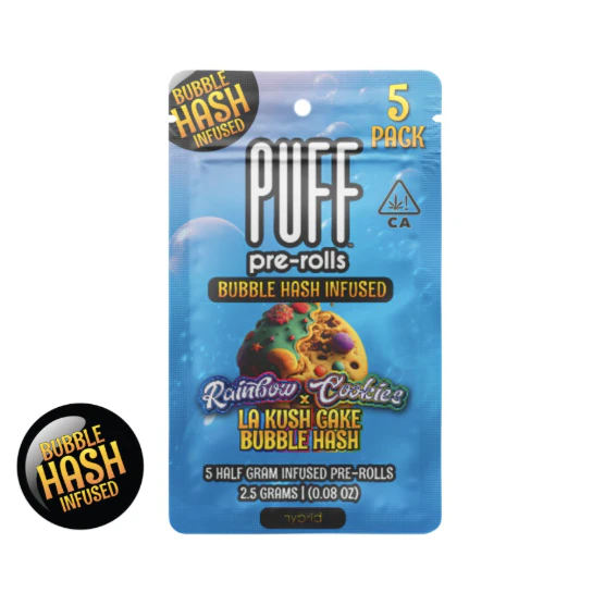 PUFF - PUFF | Rainbow Cookies x LA Kush Cake | Bubble Hash Infused Pre-Roll 5 Pack | 2.5g Main Image