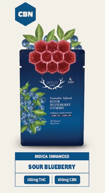 WYLD - WyldOnes Sour Blueberry 1:1 THC:CBN Single Gummy 100mg Main Image