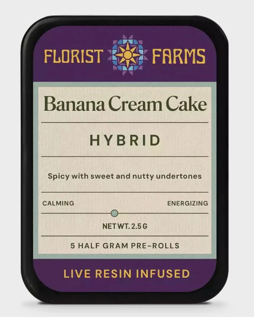 Florist Farms - Banana Cream Cake live Resin Infused Pre-rolls | .5g, 5pack Main Image