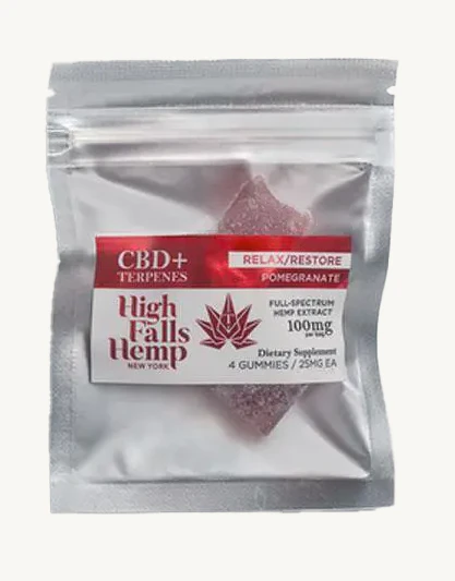 High Falls Hemp - Relax & Restore - 4pk Pomegranate Full Spectrum CBD Gummies Main Image