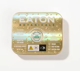 Eaton Botanicals | Edibles | Live Rosin Gummy | Golden Ticket | Cinnamon Cacao| 5mg | 100mg
