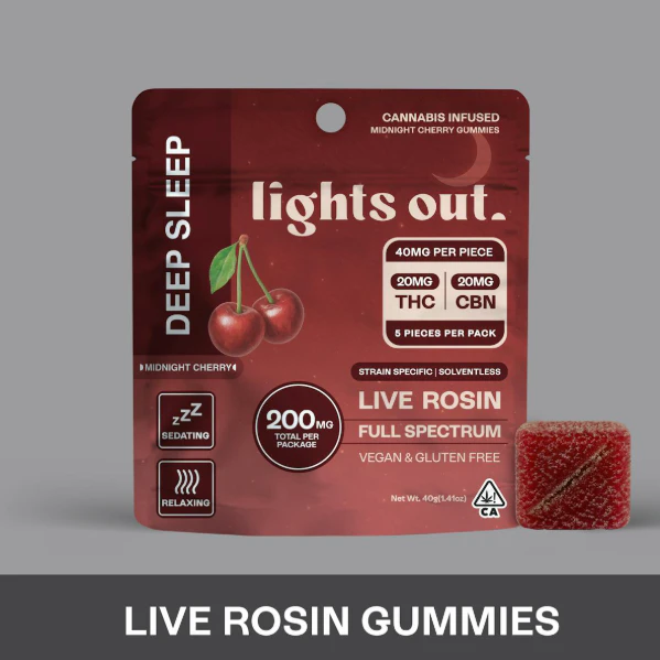 Lights Out - LIGHTS OUT: Midnight Cherry Sleep 1:1 (THC:CBN) Live Rosin Gummies (I) Main Image