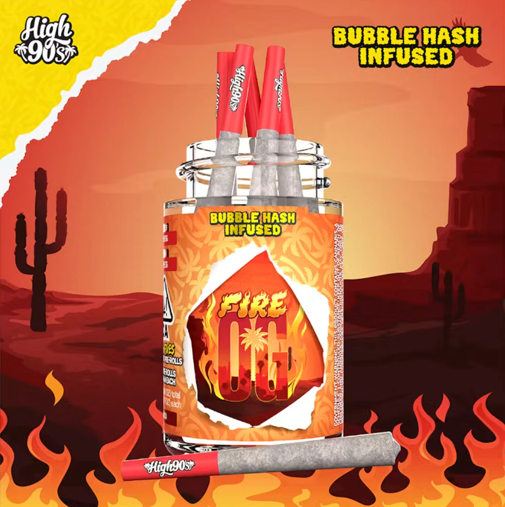 HIGH 90s - High90s - Fire OG - Bubble Hash Prerolls - Prerolls - 5pk - 2.5G Main Image