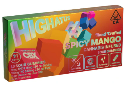 Highatus - HIGHATUS: Spicy Mango Sour CBG Gummies 1:1 (100mg THC/100mg CBG) 10pk (H) Main Image
