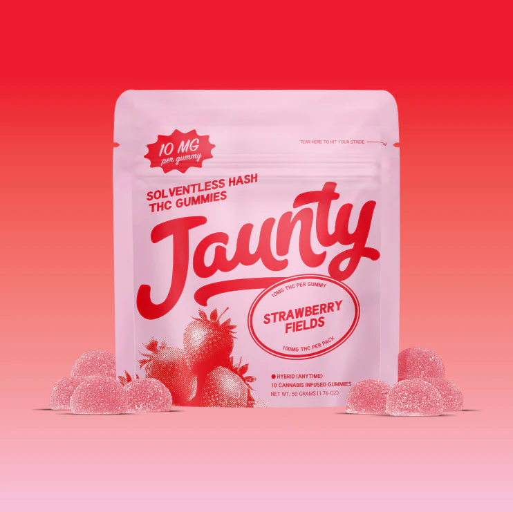 Jaunty - Strawberry Fields Solventless Hash 10pk Gummies - Hybrid | Jaunty Main Image