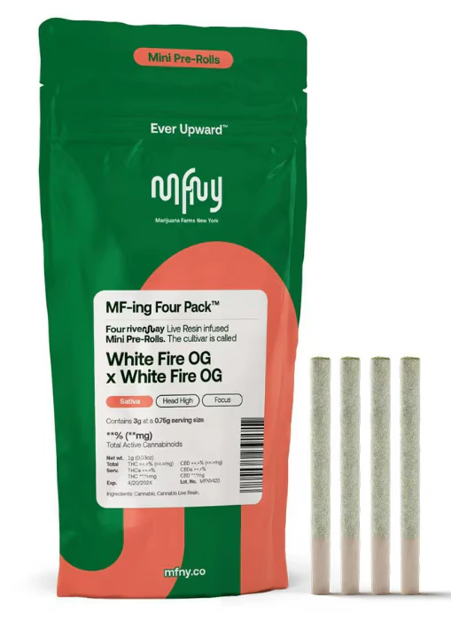 MFNY - White Fire OG x White Fire OG Live Resin Infused 4pk Prerolls - Sativa | MFNY Main Image
