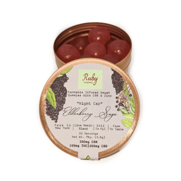 Ruby Farms - Ruby Farms | ''Night Cap'' Elderberry Sage (THC:CBN:CBD) | Live Resin Blend Gummies | 100mg Main Image