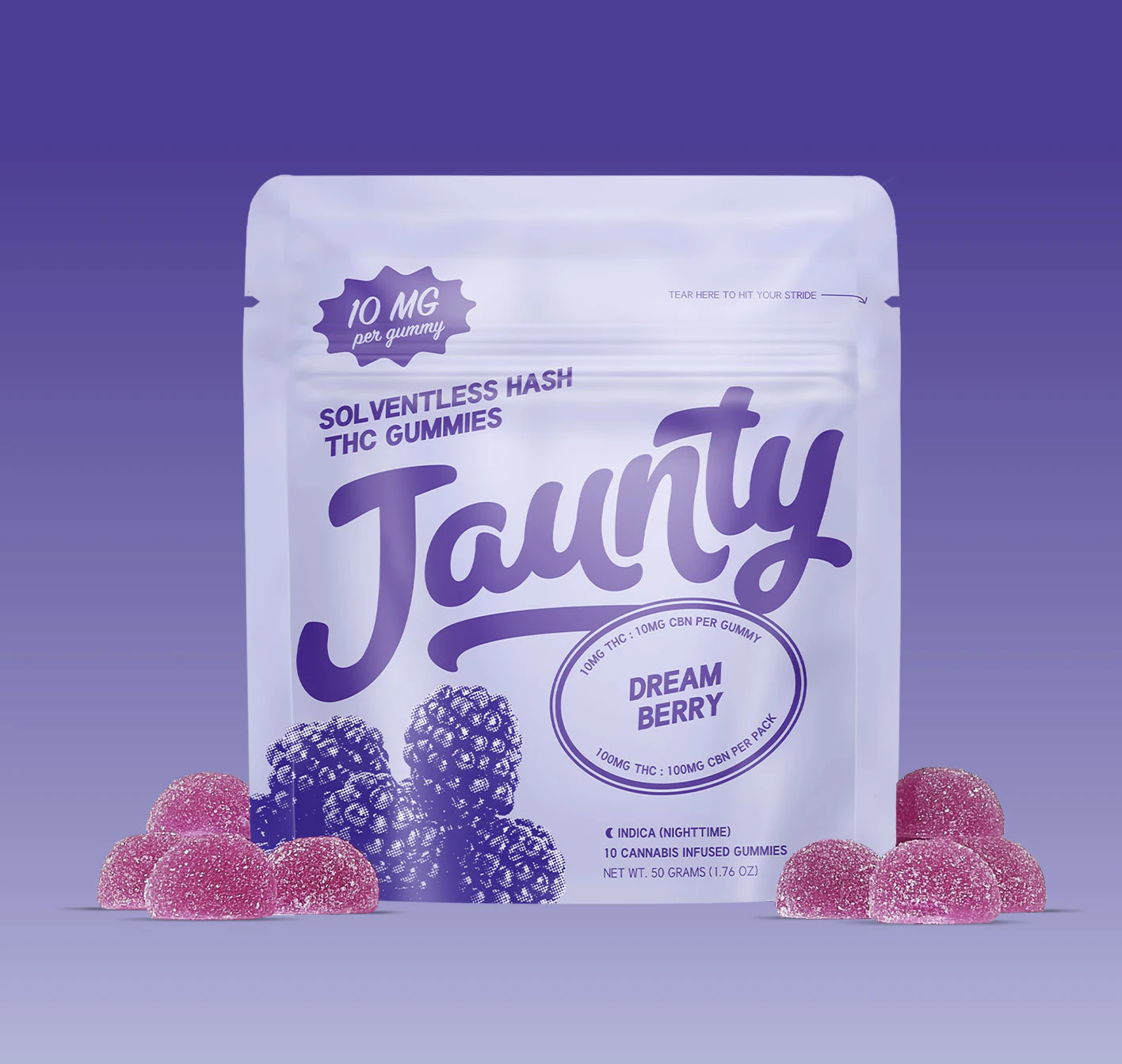 Jaunty - Dreamberry 1:1 Hash infused gummies | CBN Enhanced | 10 pack Main Image