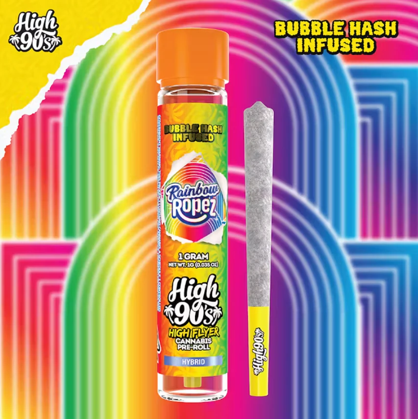 HIGH 90s - Rainbow Ropez - 1g Bubble Hash Infused Pre-roll (High 90's) Main Image