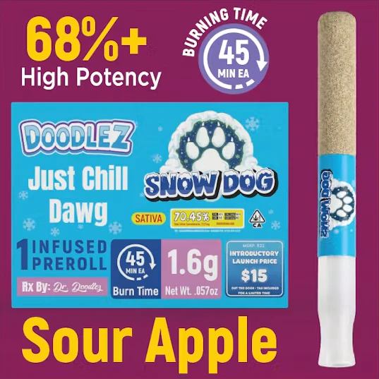 Doodlez - Doodlez - Snow Dog Sour Apple single infused preroll 1.6g (S) Main Image