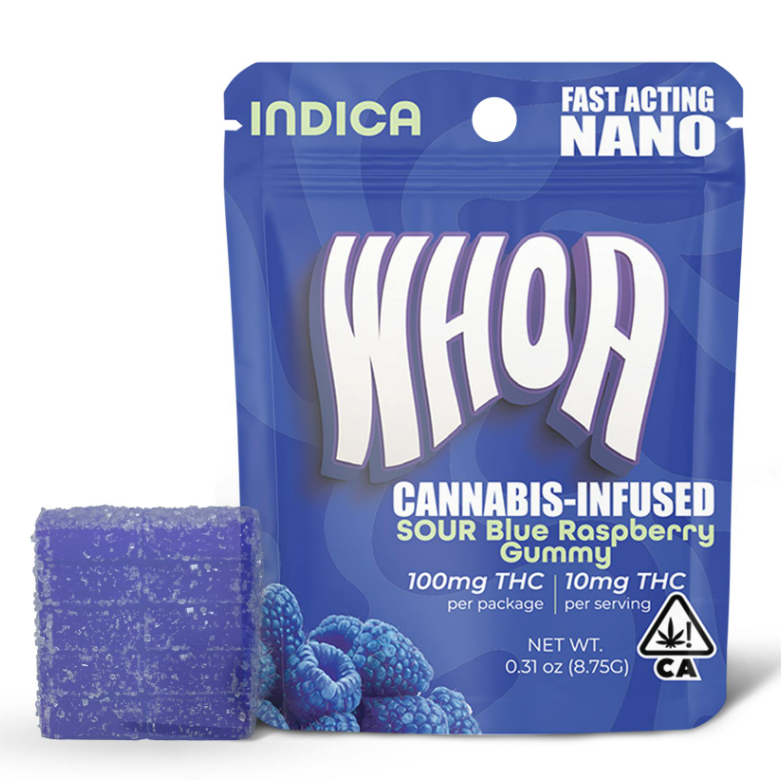 Whoa: WHOA Edibles Gummy 100mg Indica Sour Blue Raspberry