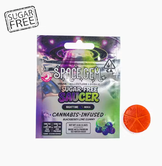Space Gem - SPACE GEM 100mg THC 25mg CBN SUGAR FREE SAUCER BLACKBERRY LIME GUMMY Main Image