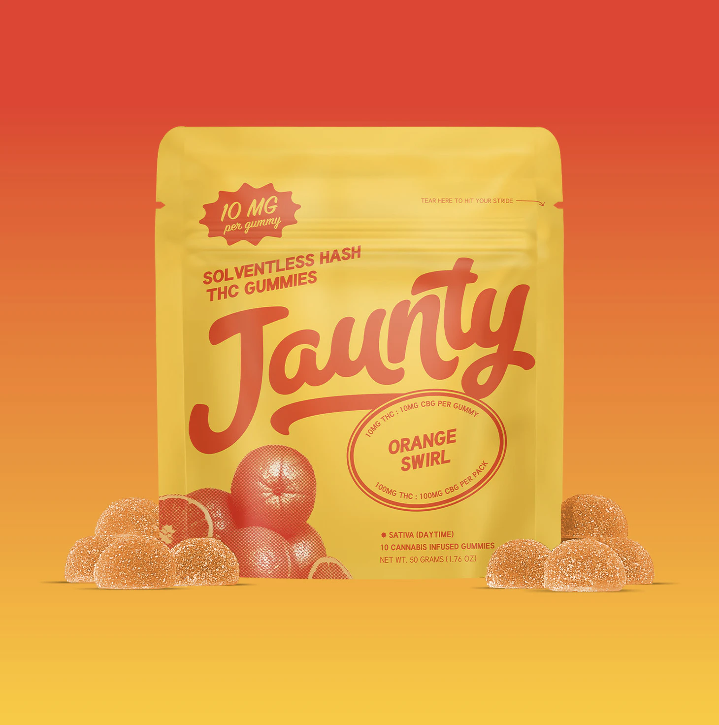 Jaunty - Orange Swirl 1:1 Hash Infused Gummies | CBG Enhanced | 10pack Main Image