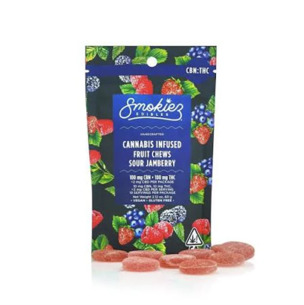 Smokiez Edibles - Smokiez Edibles | 1:1 CBN 10pk Fruit Chews | 100mg | Sour Jamberry Main Image