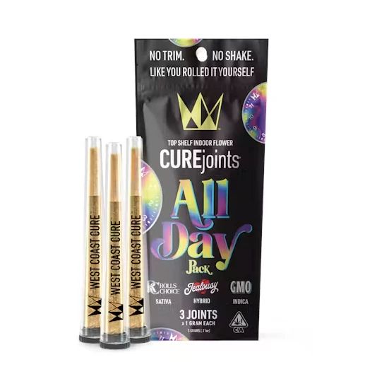 West Coast Cure - WEST COAST CURE: All Day Pack 1g Cured Pre-Rolls 3pk/3g (I/H/S) Main Image