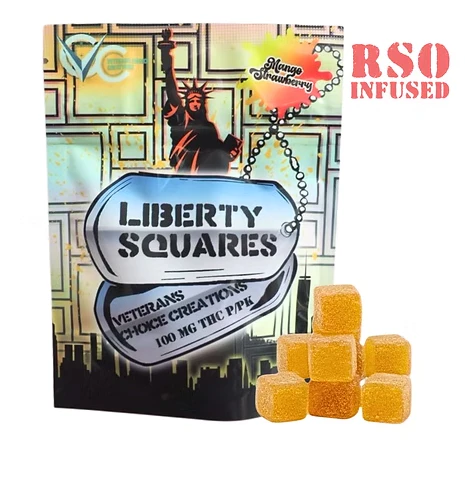 Veterans Choice Creations - Veterans Choice Creations | Edibles - RSO Gummies | Liberty Squares Mango Strawberry | 10pc x 100mg | Main Image