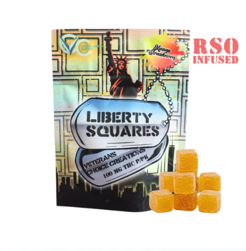 Veterans Choice Creations - Veterans Choice Creations | Edibles | RSO Gummies | Liberty Squares Mango Strawberry | 10pc x 100mg Main Image