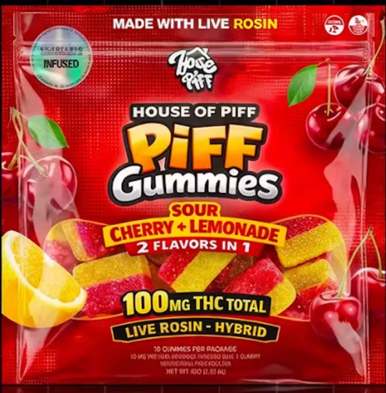 House of Piff - Sour Cherry + Lemonade - 100MG Live Rosin Gummies Main Image