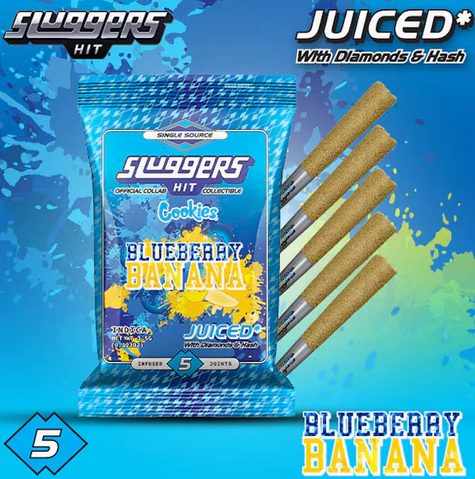 SLUGGERS HIT - Blueberry Banana - 5pk Diamond & Hash Infused Joints (Sluggers x Cookies) Main Image