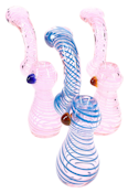 5.5" Pink Colored Glass Striped Sherlock Bubbler