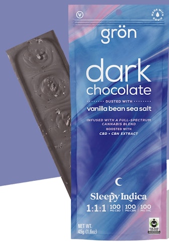 Gron - Chocolate Bar -Indica- 1:1:1 Dark Chocolate w/ Vanilla Bean Sea Salt - Sleepy Indica - CBD/CBN/THC | Grön   -pp11