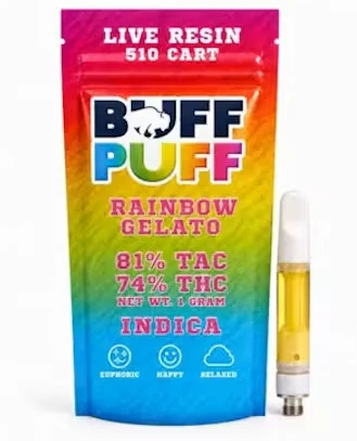 Buff Puff - B28 Buff Puff Rainbow Gelato Live Resin 510 Cart 1g Main Image