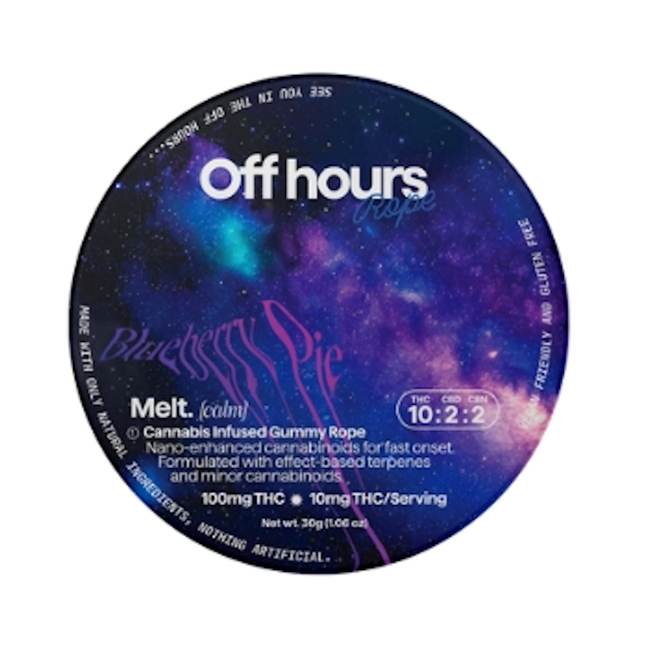Off Hours Ropes A18 Off hours Blueberry Pie Melt (Calm) Rope Gummies 10pk...