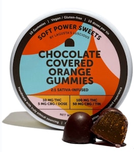 SOFT POWER SWEETS - Soft Power Sweets - Chocolate Covered Orange Gummies - Sativa-Infused 2:1 THC:CBG - 100mg - Edible
