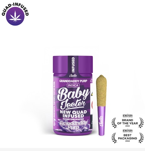 Jeeter - Granddaddy Purp -Indica- 33.79% THC | Baby Jeeter New Quad Infused | 37.71% TAC (Pre-Roll) 5pk, 2.5g | Jeeter      -jj5 BACK