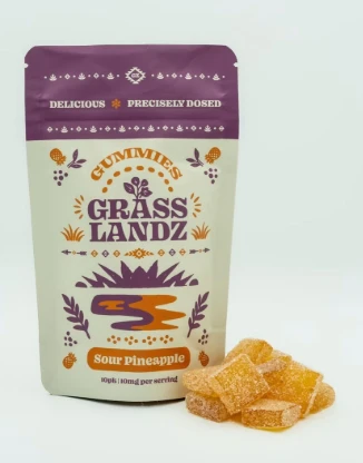 Grasslandz - Sour Pineapple Gummies- 100mg (10ct) - Grasslandz Main Image