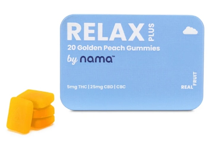 Nama - Golden Peach -Hybrid- (Relax Plus) 5mg THC | 25mg CBD | 1mg CBC| 20 gummies (Edibles) | Nama   -uuu11