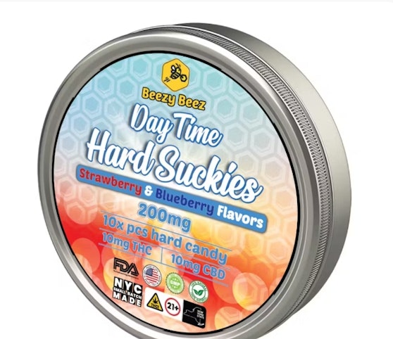 Beezy Beez - Strawberry & Blueberry -Sativa- 10:10 THC:CBD 100mg 10 Pack Hard Candy (Edible) | Beezy Beez       -PP1 BACK